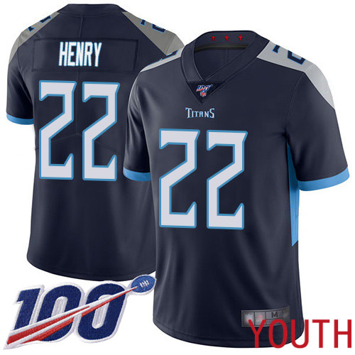 Tennessee Titans Limited Navy Blue Youth Derrick Henry Home Jersey NFL Football #22 100th Season Vapor Untouchable->youth nfl jersey->Youth Jersey